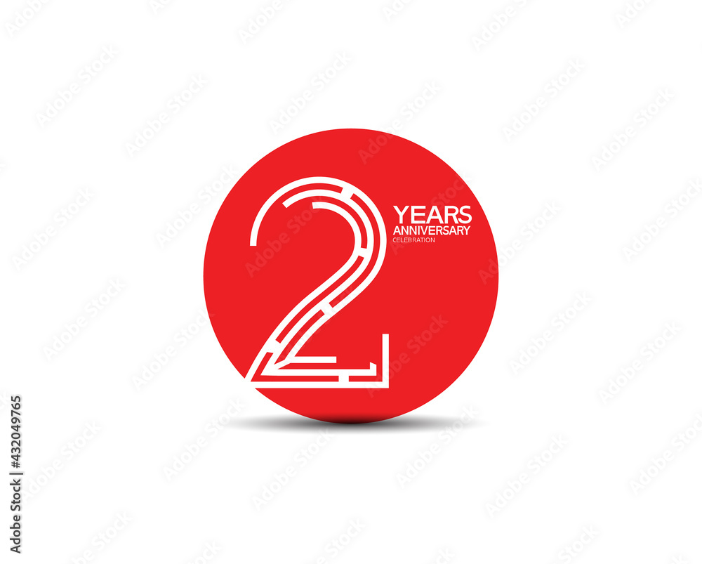 2 years anniversary design with labyrinth style inside red circle for celebration. vector can be use for template company celebration and special moment event