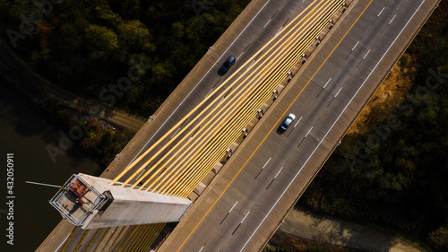 Aerial of Route 1 Cable-Stayed Suspension Bridge / Roth Bridge - Chesapeake & Delaware Canal - Delaware
