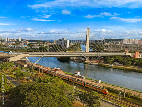 View from the Santo Amaro subway station over the Pinheiros river and the CPTM train line in the city of São Paulo photo