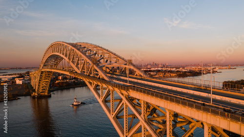 Historic Bayonne Suspended Arch Bridge over Kill Van Kull at Sunset - NJ & NY Route 440 - Bayonne, New Jersey & Staten Island, New York City, New York © Sherman Cahal