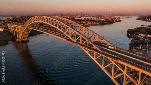Historic Bayonne Suspended Arch Bridge over Kill Van Kull at Sunset - NJ & NY Route 440 - Bayonne, New Jersey & Staten Island, New York City, New York photo