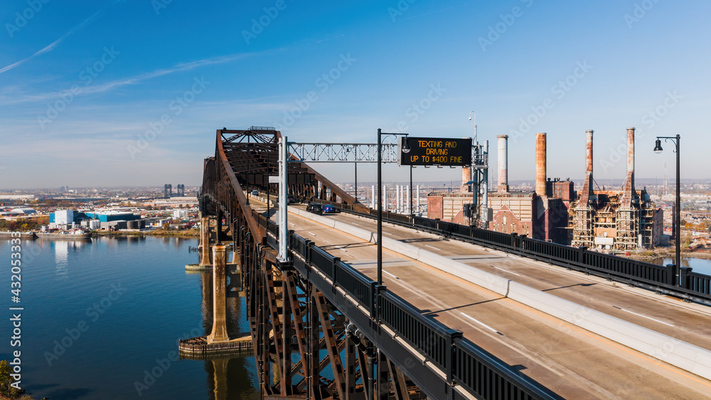 Aerial of Historic Pulaski Skyway - Hackensack River - New Jersey