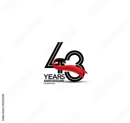 43 years anniversary logotype flat black color and red ribbon on white background can be use for company celebration, greeting card and invitation