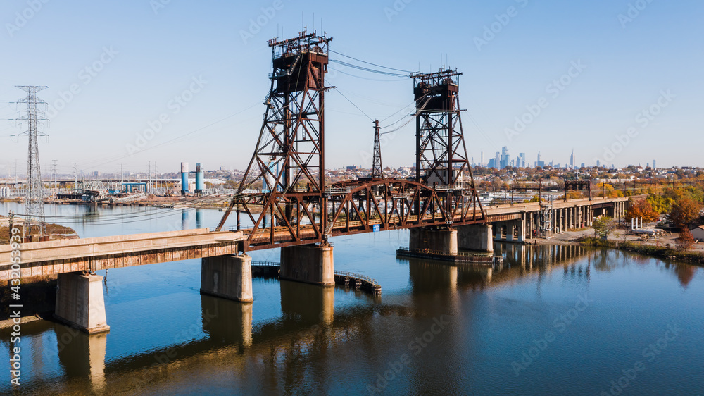 Aerial of Delaware Lackawanna & Western Railroad Lower Hack Lift Bridge - Hackensack River - New Jersey