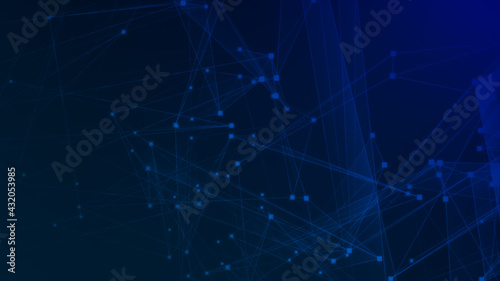 Abstract blue polygon tech network with connect technology background. Abstract dots and lines texture background. 3d rendering.