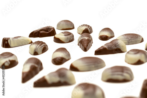 Many kind of candy isolated on white background. Flat lay and top view. Set of multiple different chocolate. Ramadan (turkish: ramazan bayrami), halloween sweets, easter chocolate concept. Sweet gifts