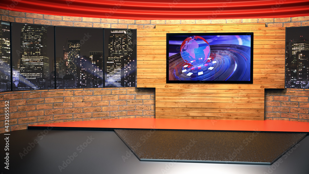 News Studio, Backdrop For TV Shows .TV On Wall.3D Virtual News Studio