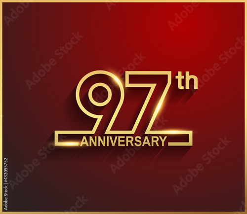 97 anniversary line style golden color for celebration on red background can be use for template, greeting card and celebration event