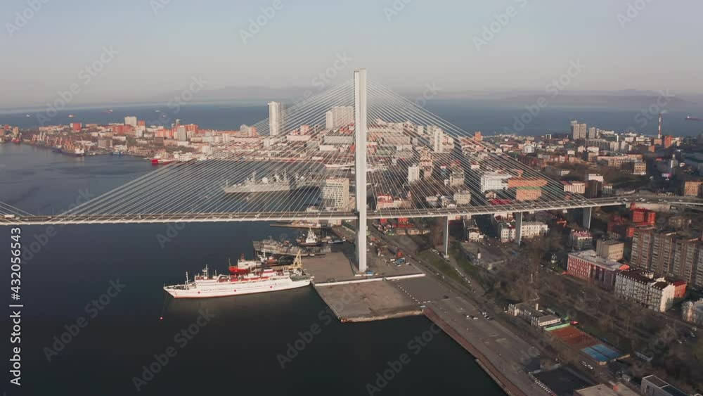 Beautiful spring aerial view from a drone of a city with hills at sunrise Beautiful spring aerial view from a drone of a city with hills at sunrise