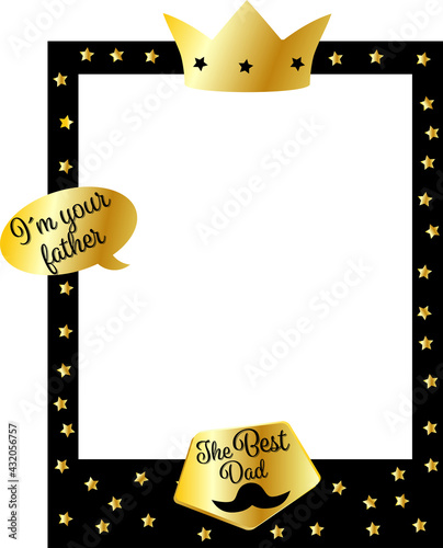 Vector illustration of photo frame for photo both selfie celebrating father's day with stars, crown and text balloon. The best dad