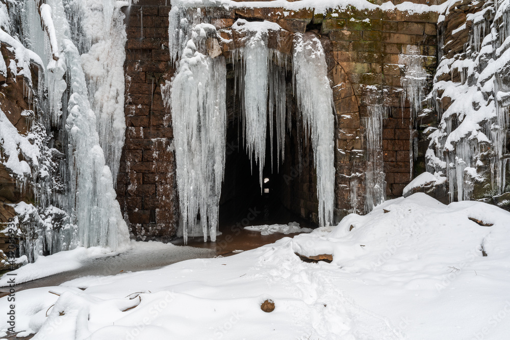 Abandoned Glady Railroad Tunnel Covered in Ice - Western Maryland Railway - Appalachian Mountains of West Virginia Abandoned Glady Railroad Tunnel Covered in Ice - Western Maryland Railway - Appalachian Mountains of West Virginia