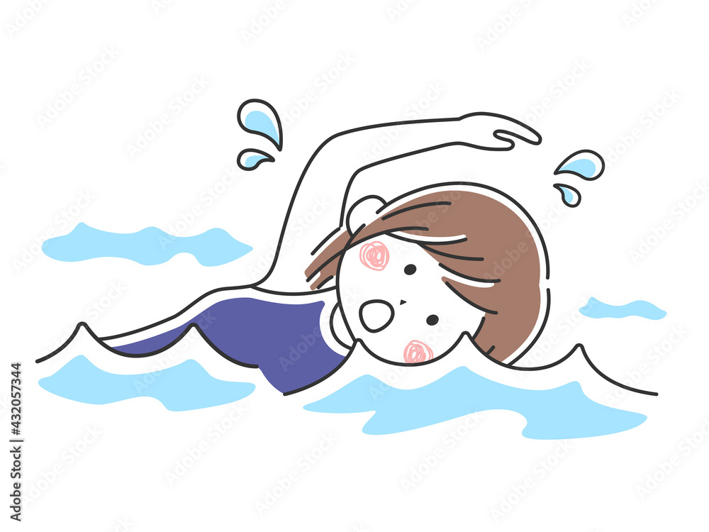 プールで泳ぐ女性のイラスト プールで泳ぐ女性のイラスト