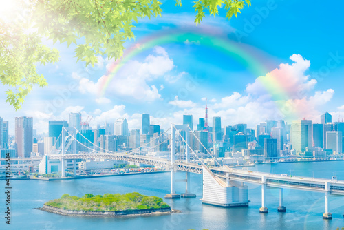 Canvas Print 雨上がりの晴れた東京都市風景 Tokyo cityscape after the rain.