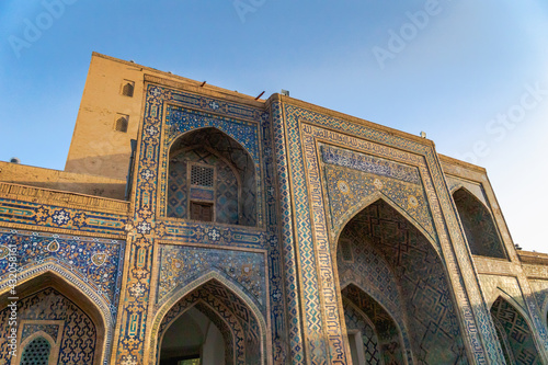 The Registan square architecture in Samarkand, Uzbekistan. Registan is famous for its beautiful architecture and colorful mosaic decoration.