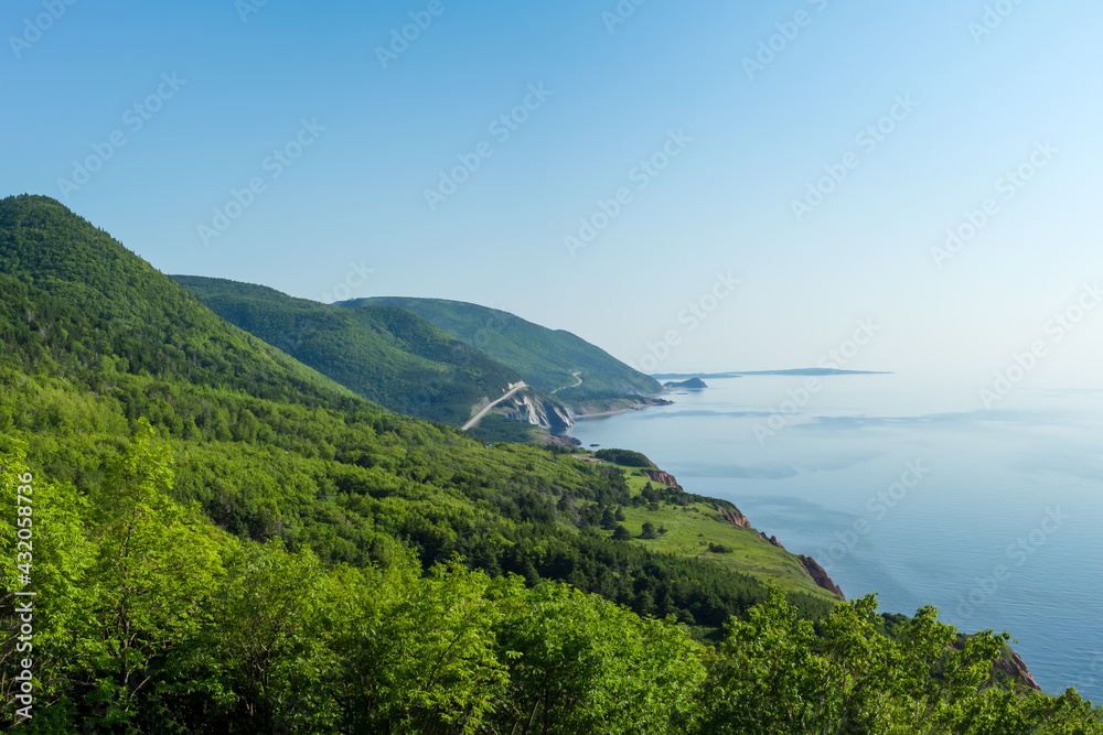 Beautiful summer morning views of Cape Breton Islands along the world famous and most scenic Cabot Trail route, Cape Breton, Nova Scotia.