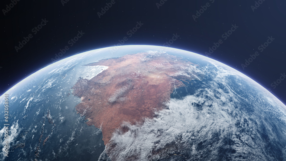 Australia from Space, Planet Earth featuring the Australian continent - 3D Illustration Rendering