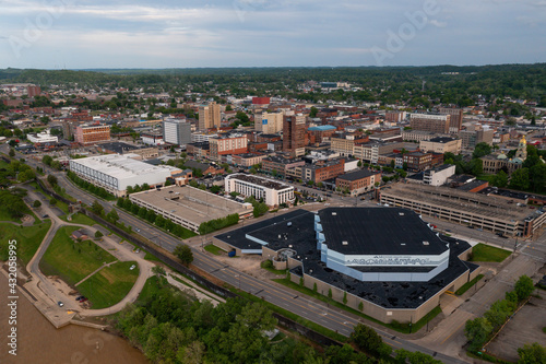 Aerial of Pullman Square, Civic & Convention Center - Downtown Huntington, West Virginia