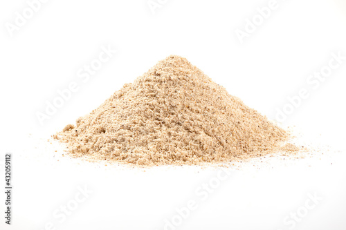 Pile of white pepper powder isolated on white background.