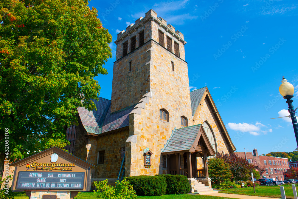 Laconia Congregational Church at 18 Veterans Square in city of Laconia, New Hampshire NH, USA. 