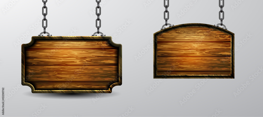 Vector realistic illustration of wooden signboard isolated