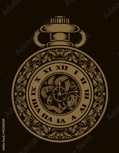 illustration vector antique clock with ornament