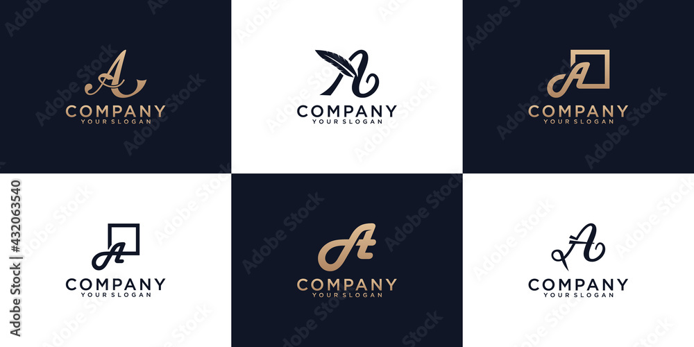 collection, hand drawn logo letter a design vector