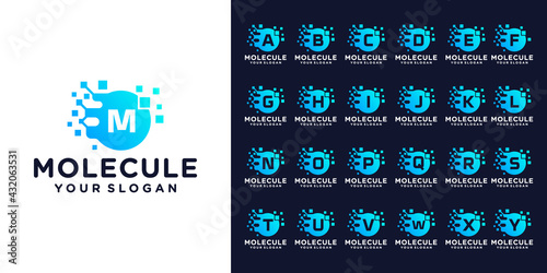 Collection initial with circle and molecule concept logo template