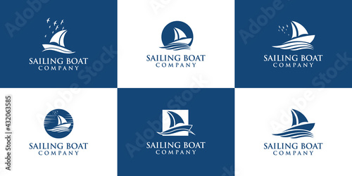 collection of sailing boat logos in abstract style