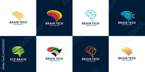 Collection of abstract dots and logo brain line concept. Logo for science innovation, machine learning, AI, medical research, new technology development, human brain health