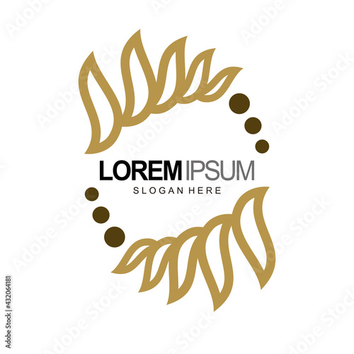 frame leaf logo design in flat brown color style