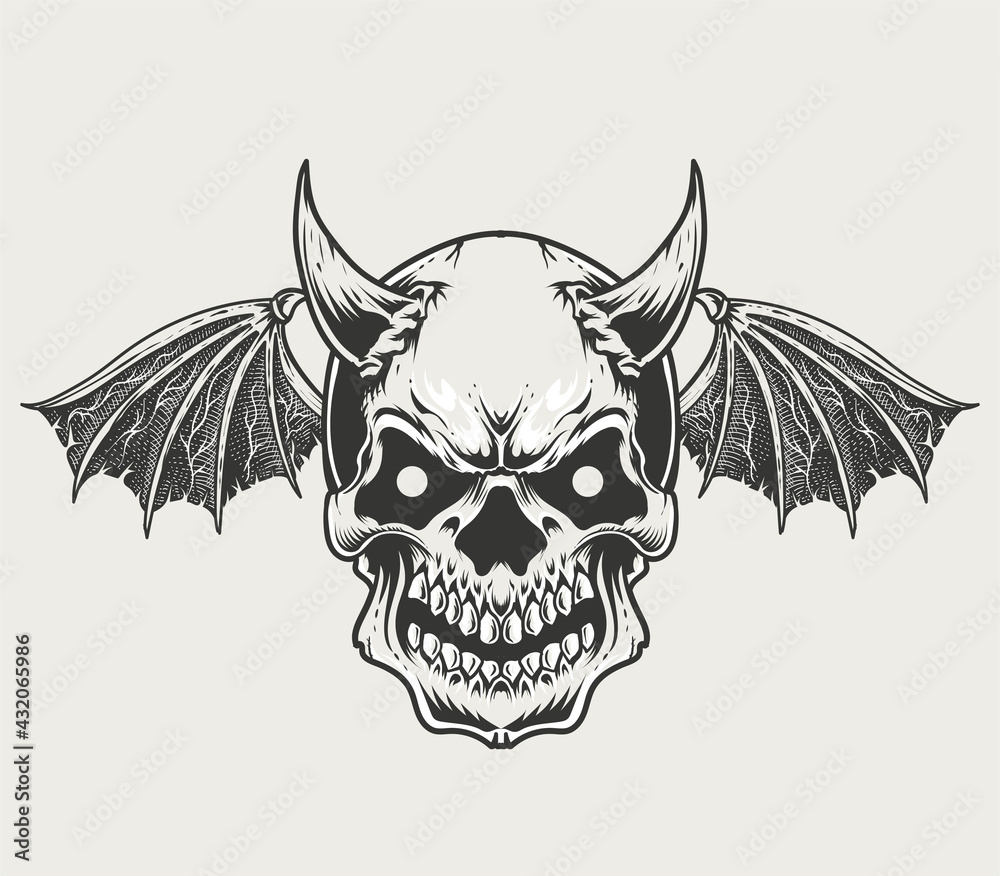 illustration vector demon skull head monochrome style illustration vector demon skull head monochrome style