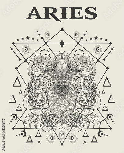 illustration Aries zodiac symbol monochrome style