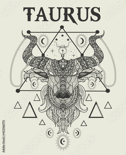 illustration Taurus zodiac symbol monochrome style