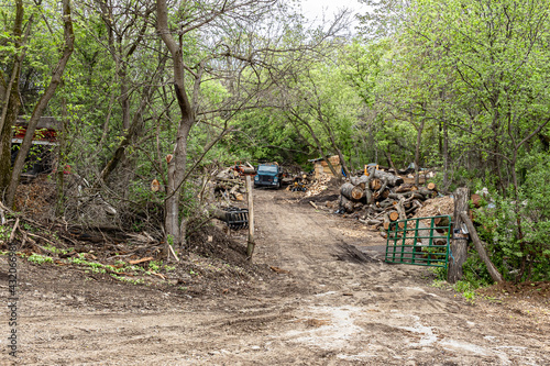 A backwoods logging operation.