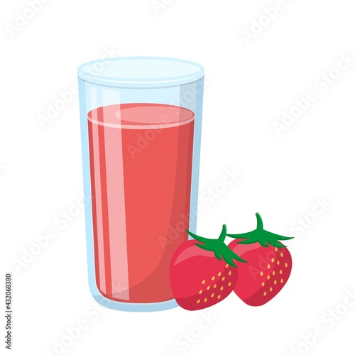 Cartoon comic vector with strawberry juice and glass cup