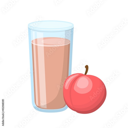 Cartoon comic vector of peach juice with glass cup