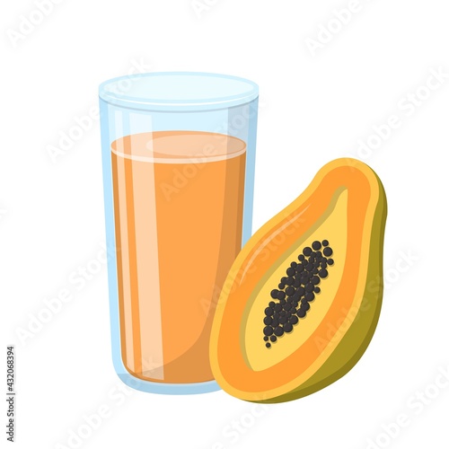 Cartoon comic vector of papaya juice with glass cup