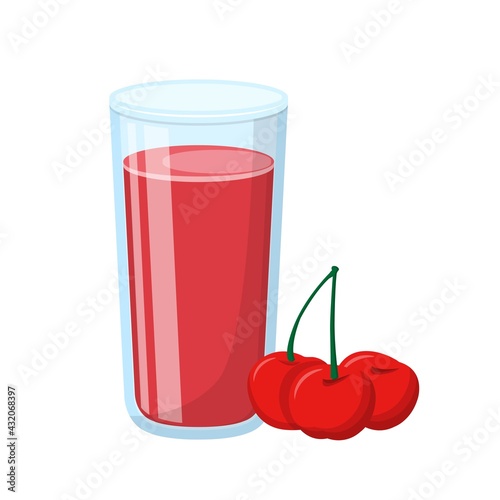 Cartoon comic vector of cherry juice with glass cup