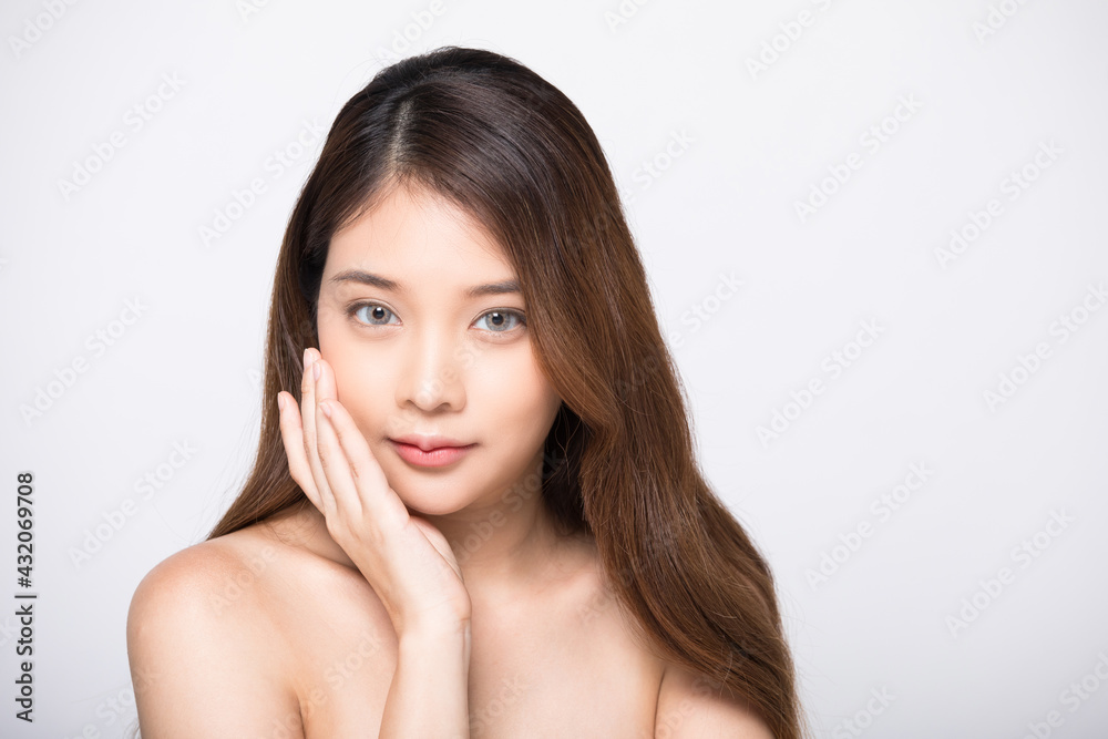 Portrait of young woman model posing with her hands isolated on white studio background Portrait of young woman model posing with her hands isolated on white studio background