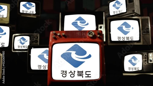 Flag of North Gyeongsang Province, South Korea, and Vintage Televisions. photo