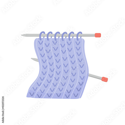Knitting with needles. Cute hand drawn tailor shop elements. Vector illustration in flat cartoon style.