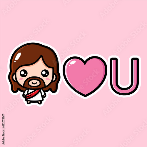 cute cartoon jesus vector design holding a heart with jesus love you sign