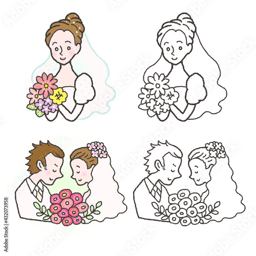 結婚する花嫁と花婿のイラスト