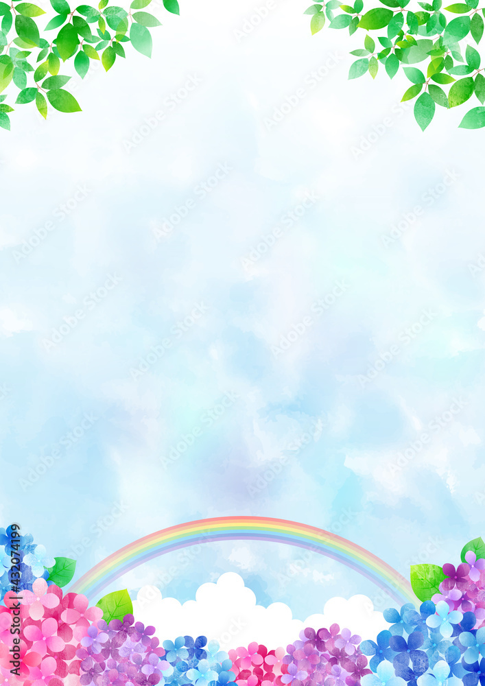 Obraz premium 梅雨の紫陽花 背景フレーム ☆ バリエーション多数