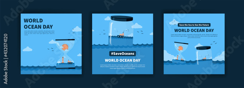 World Ocean Day. Education on the importance of protecting the oceans. Banner vector for social media ads, web ads, business messages, discount flyers and big sale banners.
