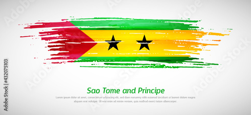 Artistic grungy watercolor brush flag of Sao Tome and Principe country. Happy independence day background