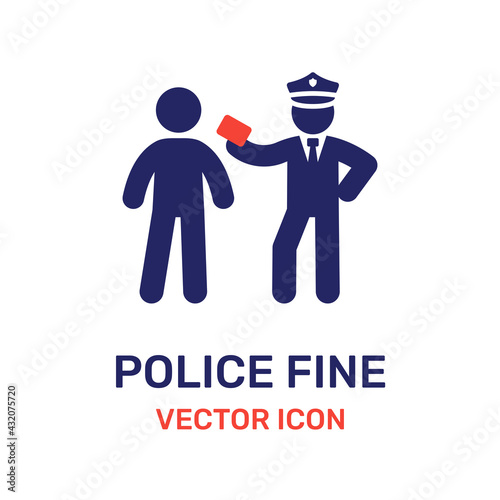 Police officer giving a ticket fine to a man icon vector illustration