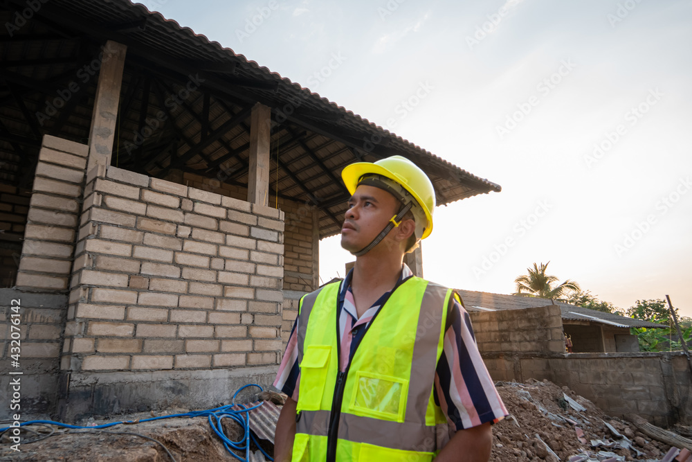 Foreman inspect in construction site home building Foreman inspect in construction site home building