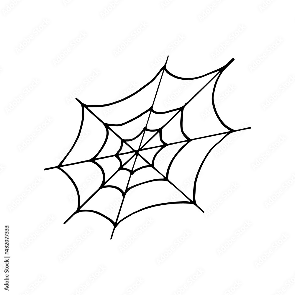 spider web icon. hand drawn doodle style. vector, minimalism, monochrome. halloween decor.