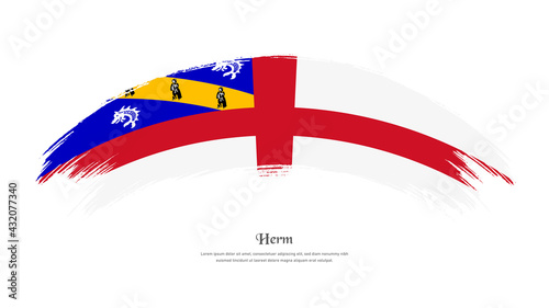 Flag of Herm in grunge style stain brush with waving effect on isolated white background